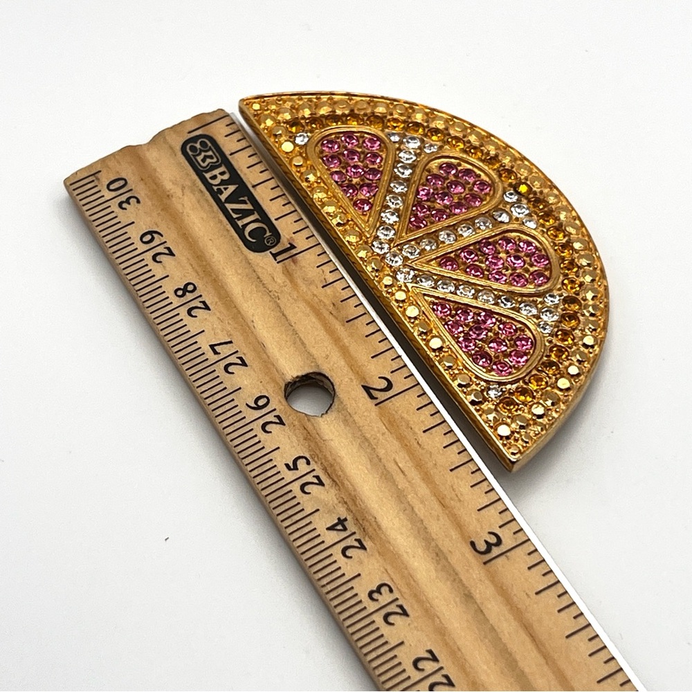 Vintage Carlisle Signed Swarovski Rhinestone Pink Gold Grapefruit Brooch - Picture 5 of 10